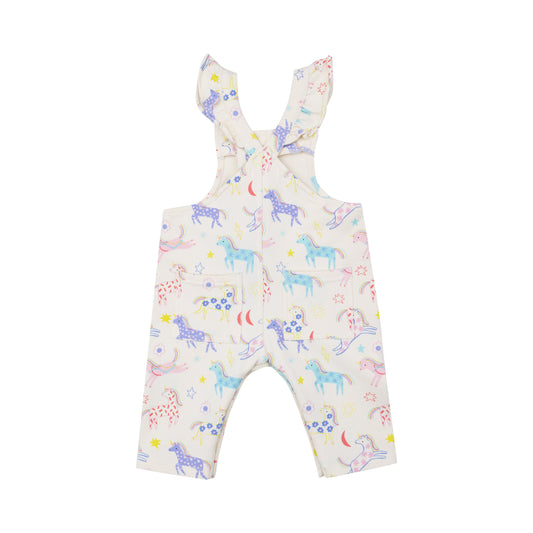 Front Placket Ruffle Overall - Fun Unicorns