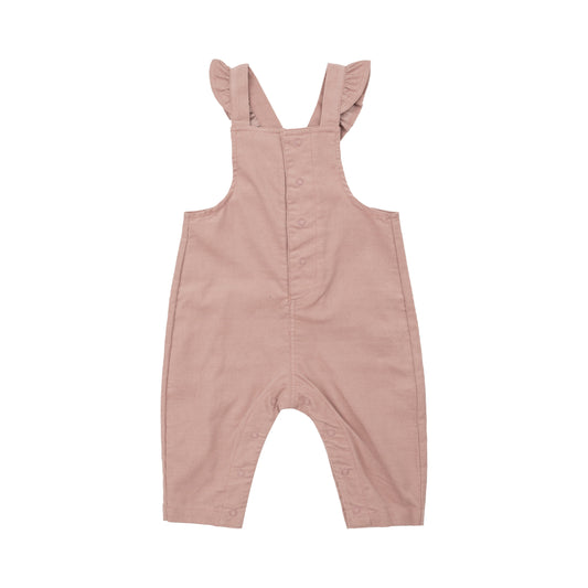 Front Pocket Ruffle Overall - Solid Misty Rose