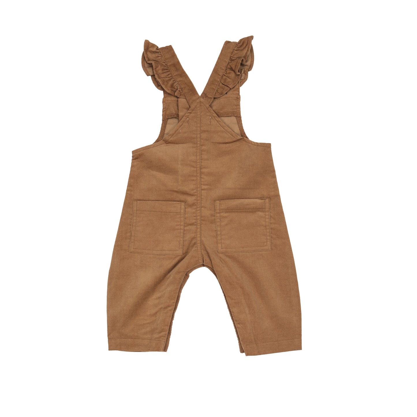 Front Pocket Ruffle Overall - Cashew