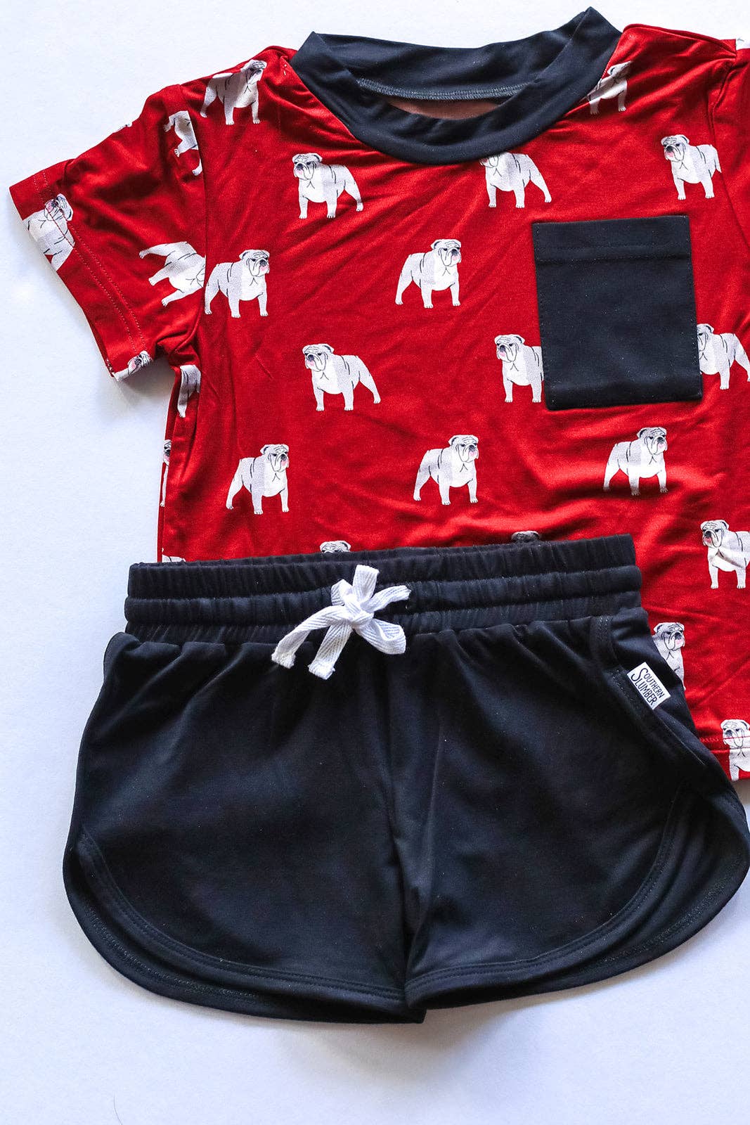 Southern Slumber - Red Bulldog Bamboo Varsity Short Set - T-shirt & Shorts