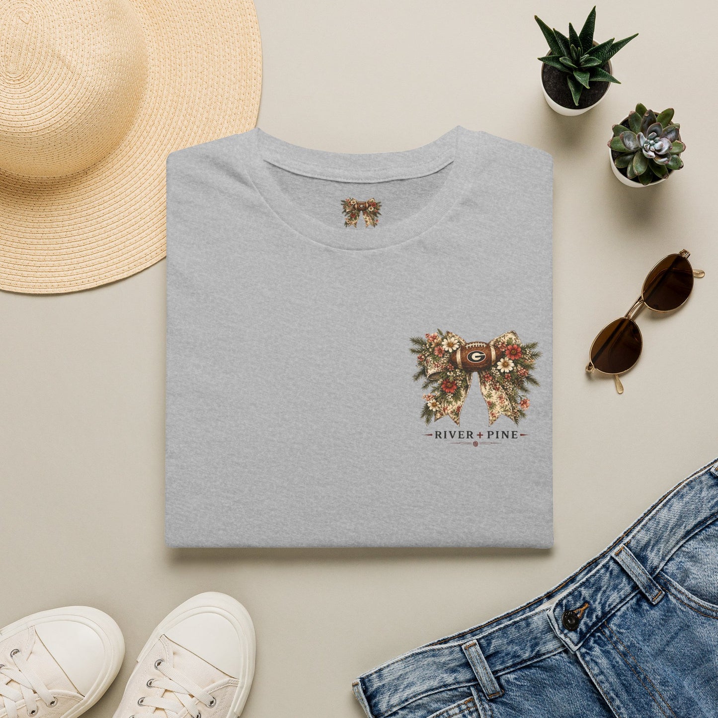 River + Pine -UGA Raised on Tailgates Womens Tee - Gildan Softstyle