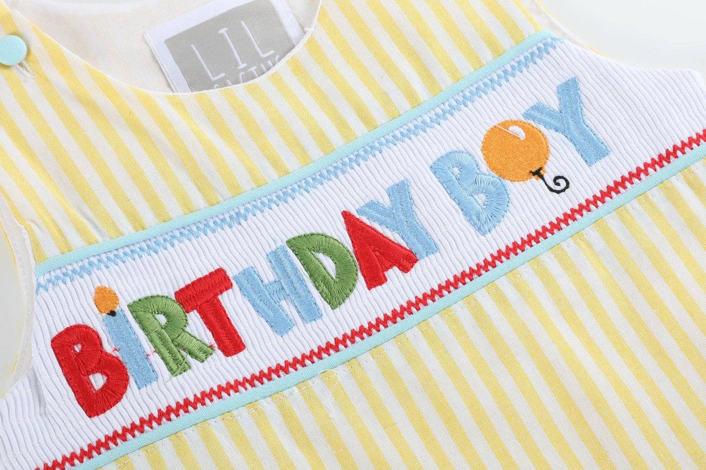 Lil Cactus - Yellow Striped 'Birthday Boy' Smocked Shortalls