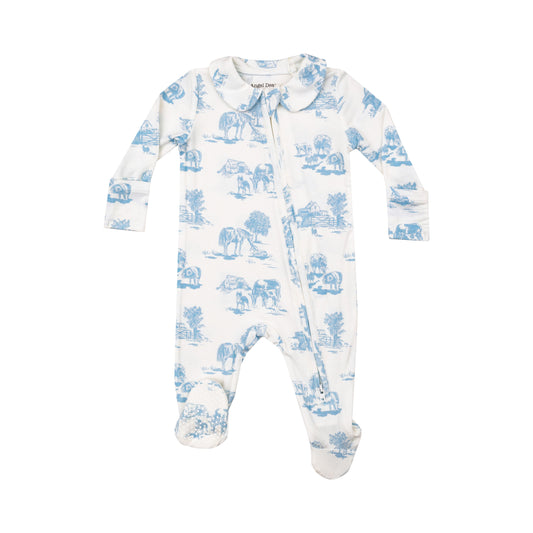 Peter Pan 2 Way Zipper Footie - Farm Toile