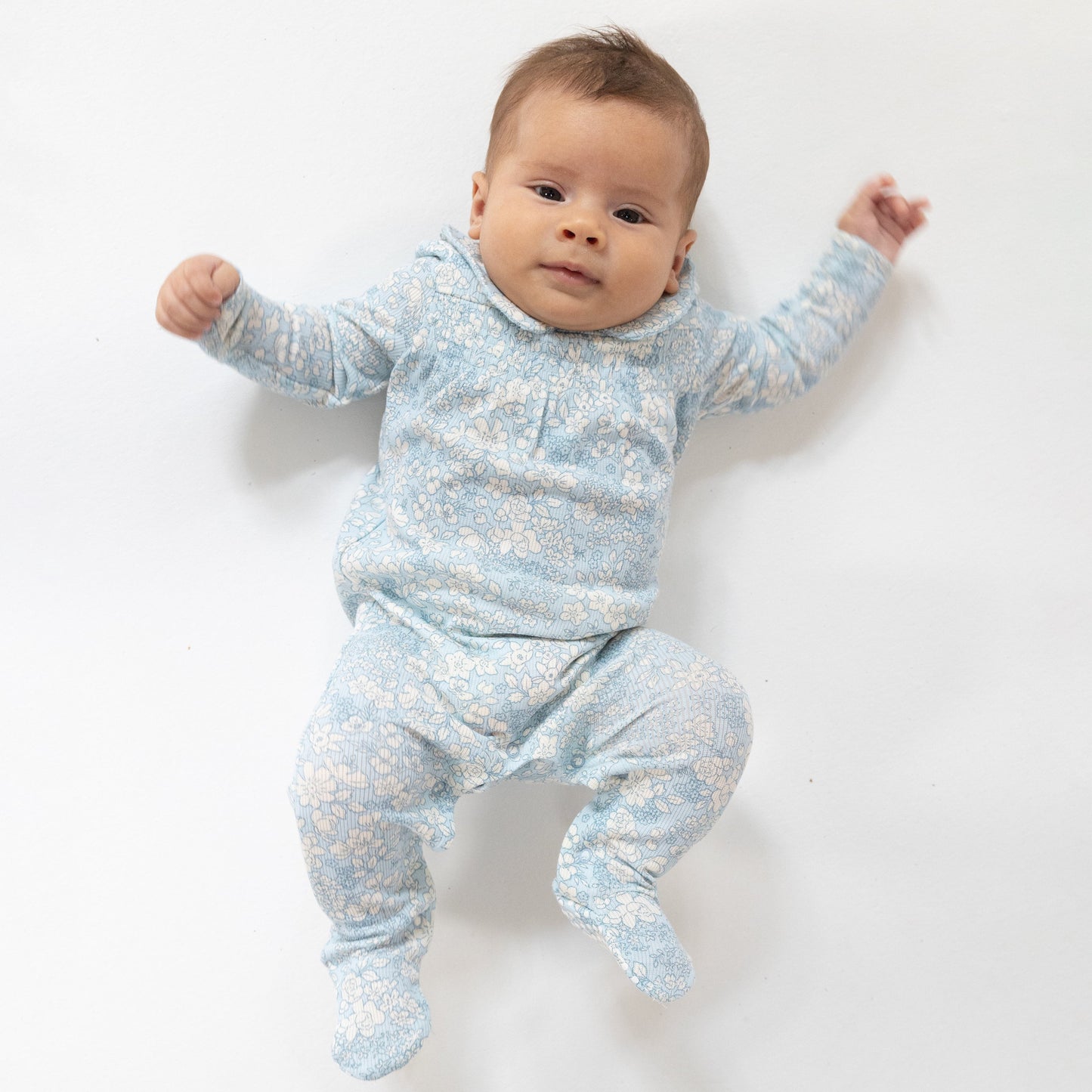 Smocked Peter Pan Footie - Blue Meadow Floral