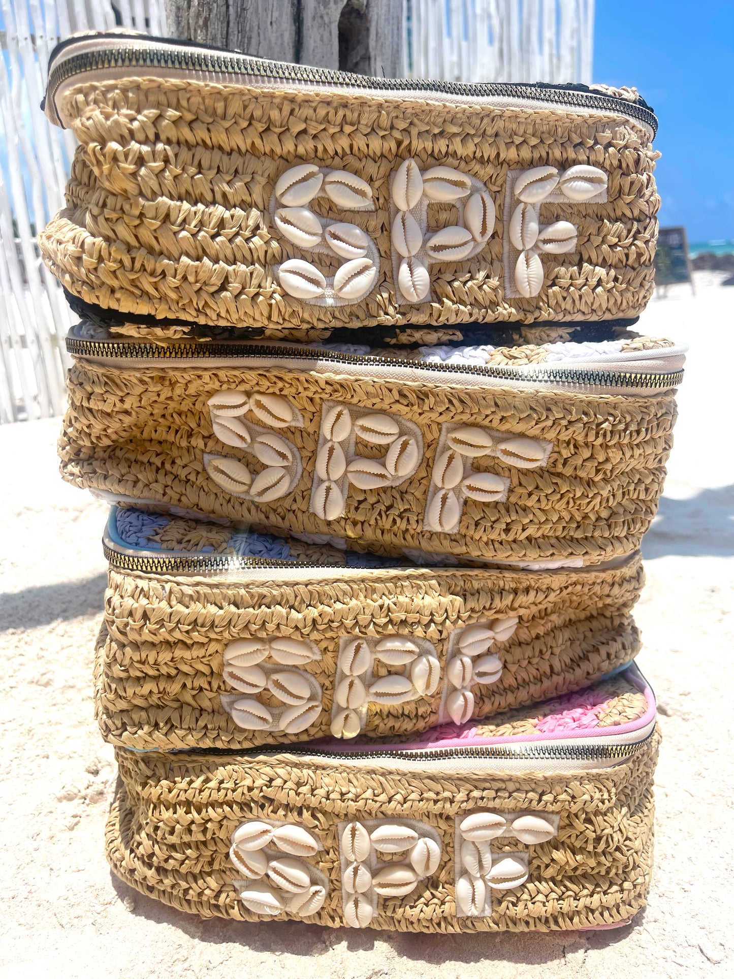 SPF Open Top Makeup Bag with Puka Shells