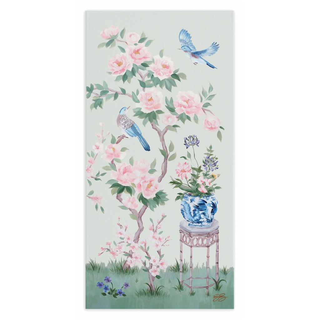 June, a green chinoiserie canvas wrap