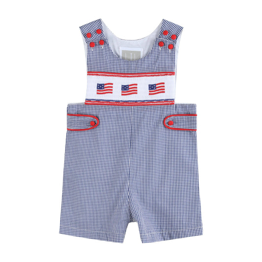 Lil Cactus - Blue USA Flag Smocked Shortalls