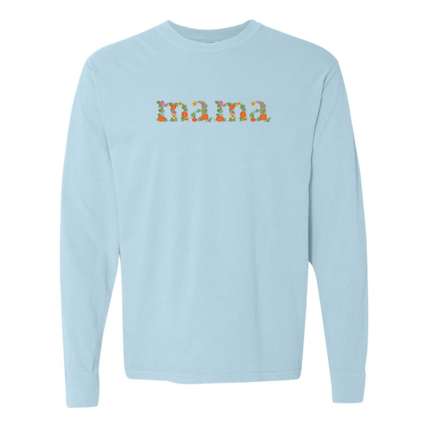 'Fall Floral Mama' Embroidered Long Sleeve T-Shirt