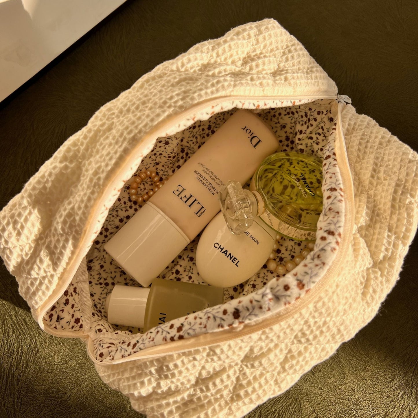 Cream Large Makeup Bag