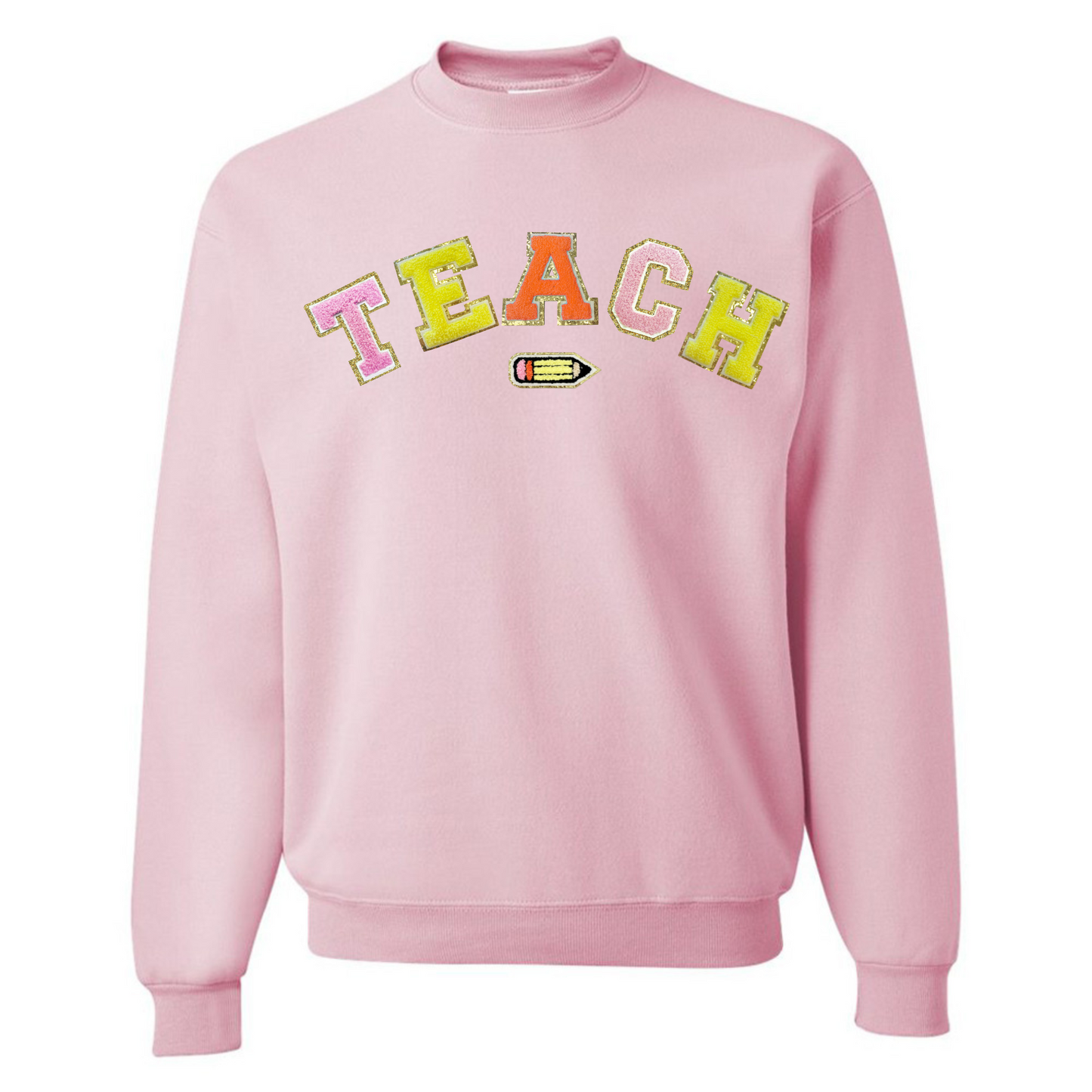 Teach Pencil Letter Patch Crewneck Sweatshirt