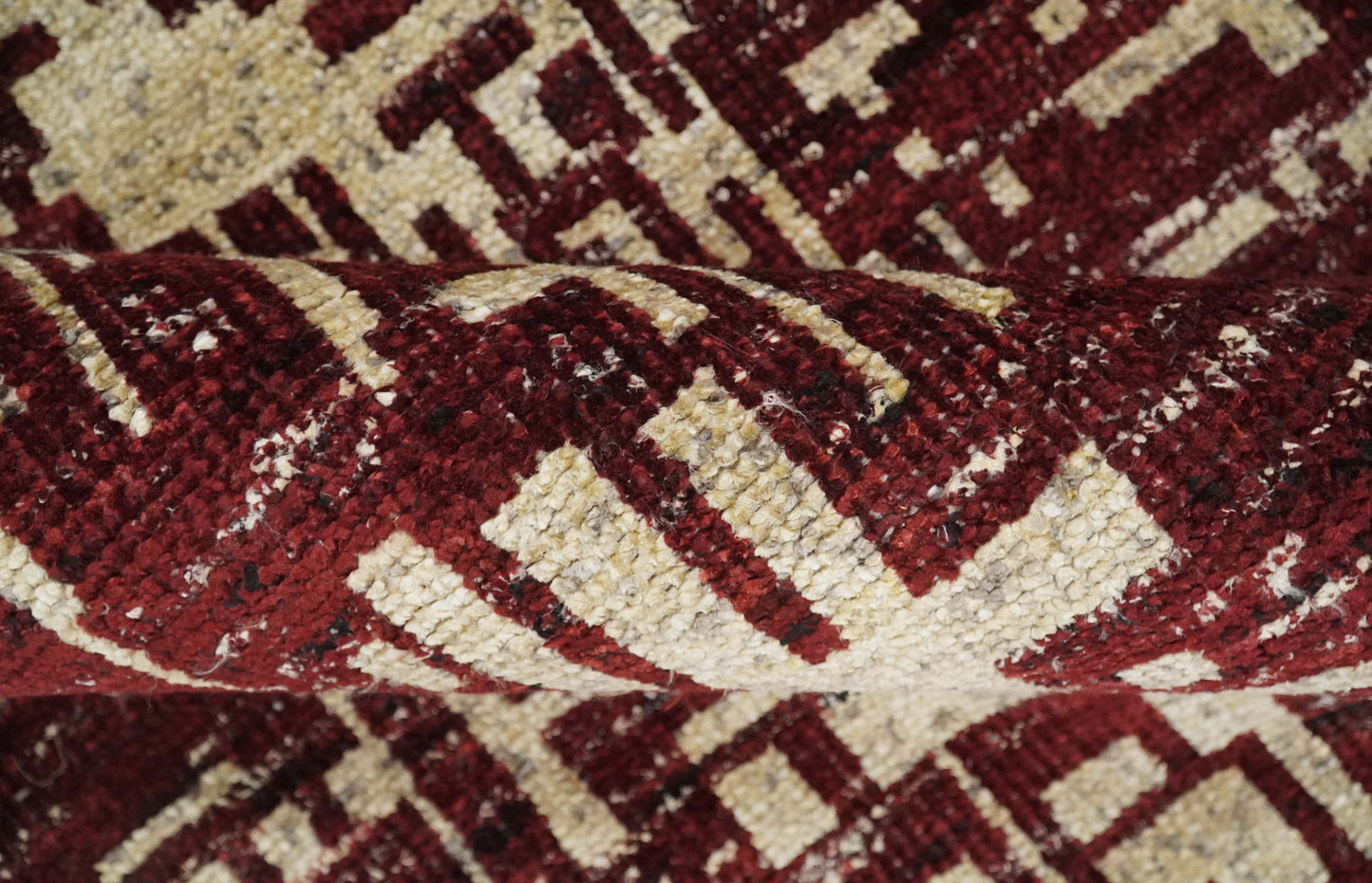 4x6 Hand Knotted Beige and Maroon Modern Abstract Contemporary Recycled Silk Area Rug | OP64