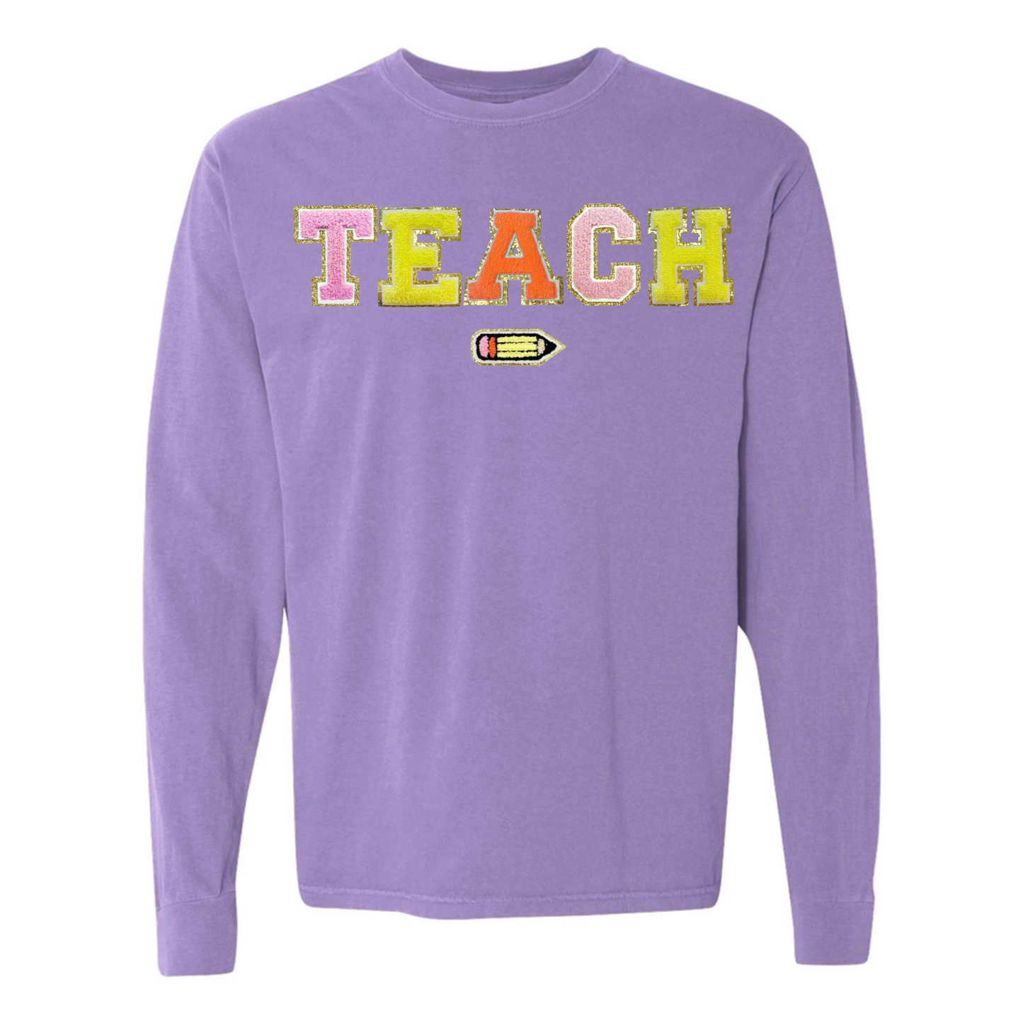 Teach Pencil Letter Patch Long Sleeve T-Shirt