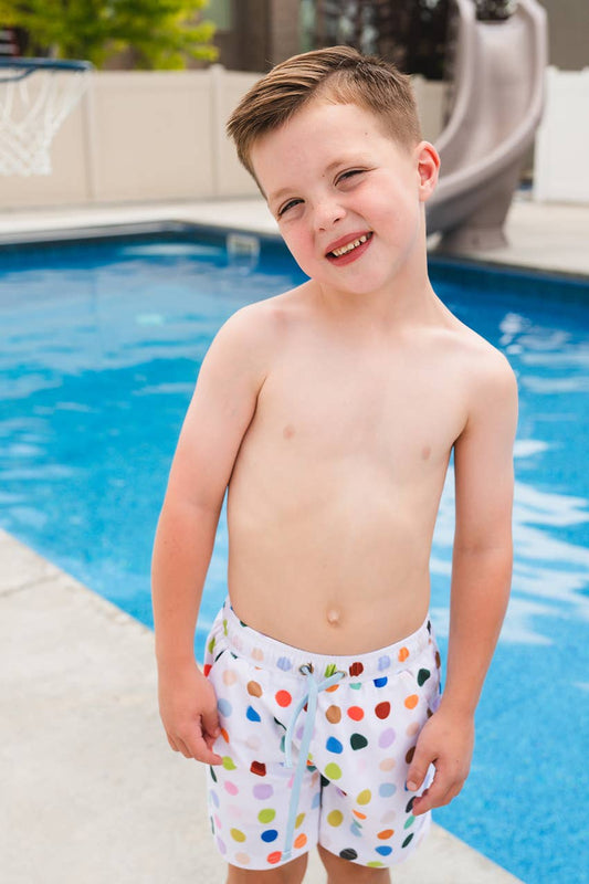 Boy Swim Shorts in Bold Dots