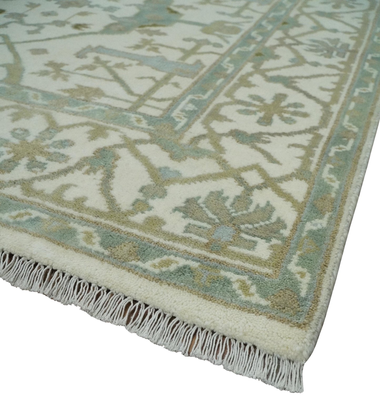 5x5 Square Hand Knotted Oriental Oushak Ivory and Blue Wool Area Rug | TRDCP151255SS