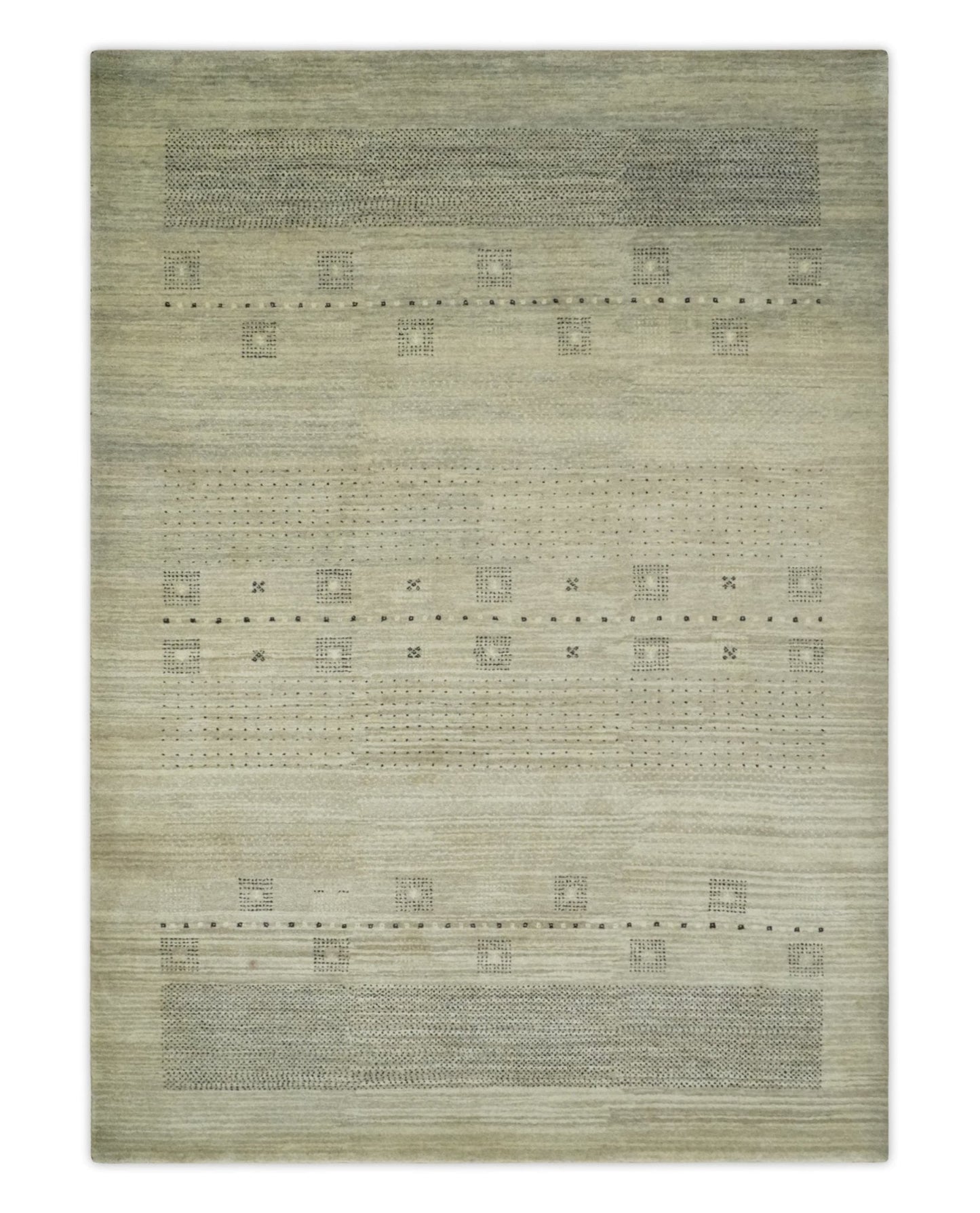 5x7 Beige and Gray Hand Spun Wool Hand Knotted Southwestern Gabbeh Rug | KNT51