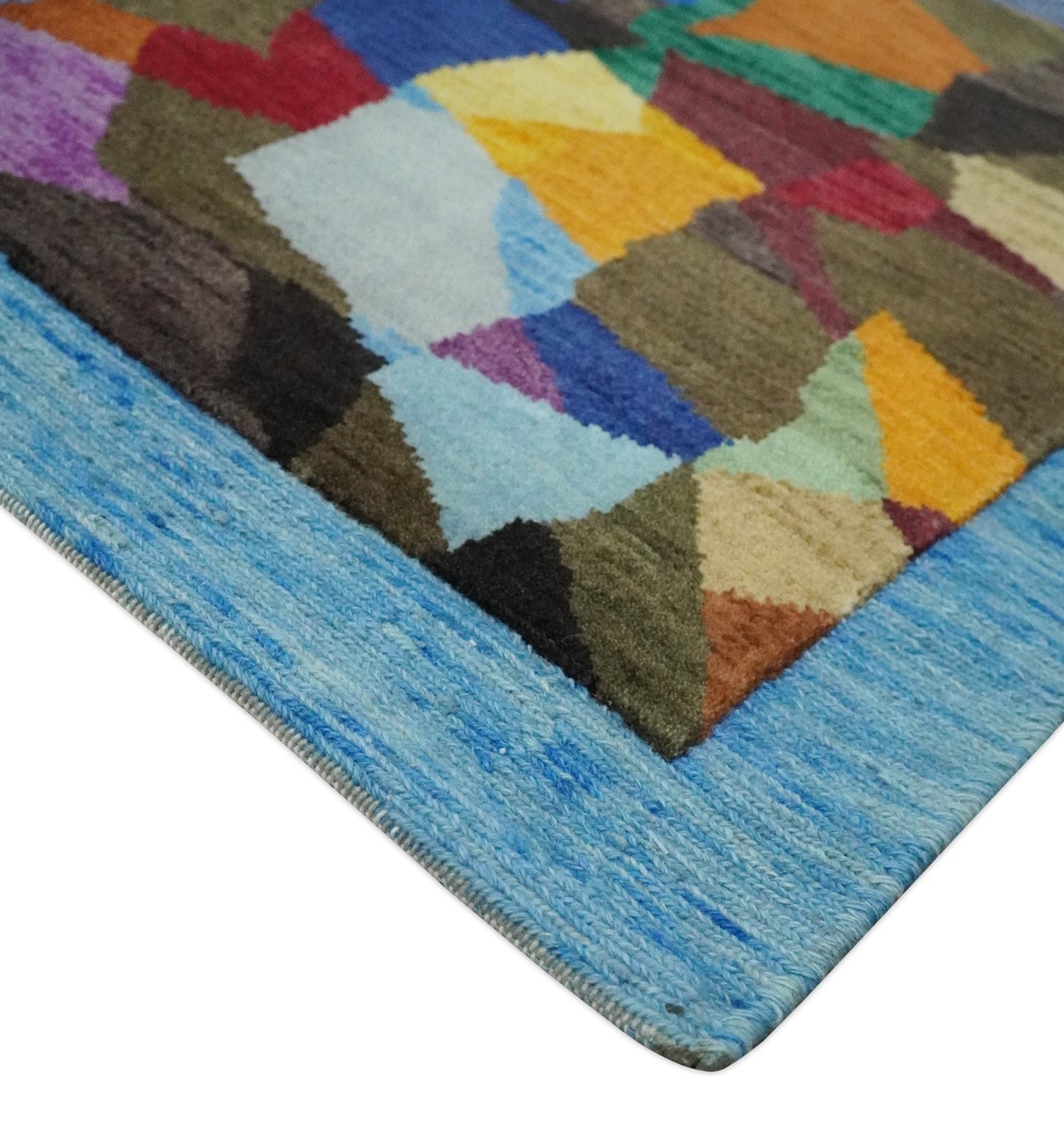 5x7 Multicolor Shapes Modern Artistic Wool Hand Woven Southwestern Rug | KNT35