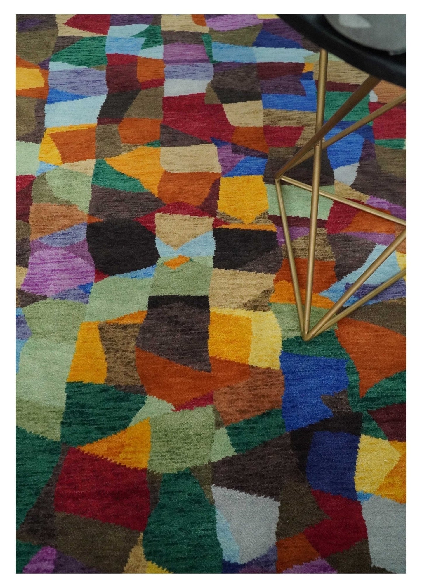 5x7 Multicolor Shapes Modern Artistic Wool Hand Woven Southwestern Rug | KNT35