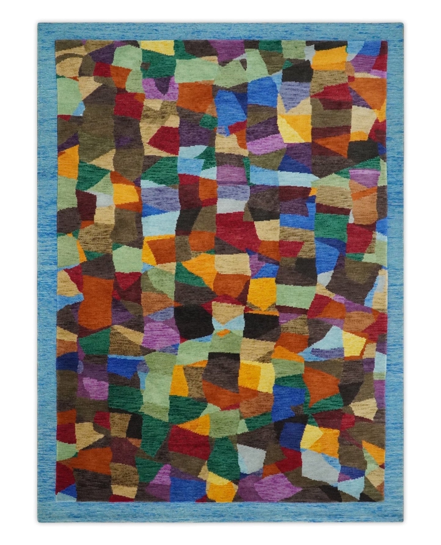 5x7 Multicolor Shapes Modern Artistic Wool Hand Woven Southwestern Rug | KNT35