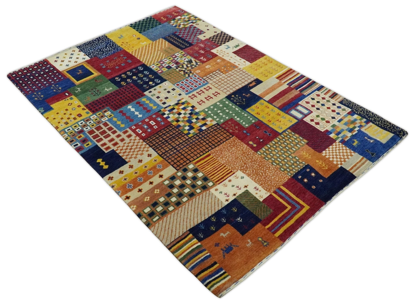 5x7 Multicolor Shapes Modern Wool Hand Woven Southwestern Lori Gabbeh Rug| KNT47