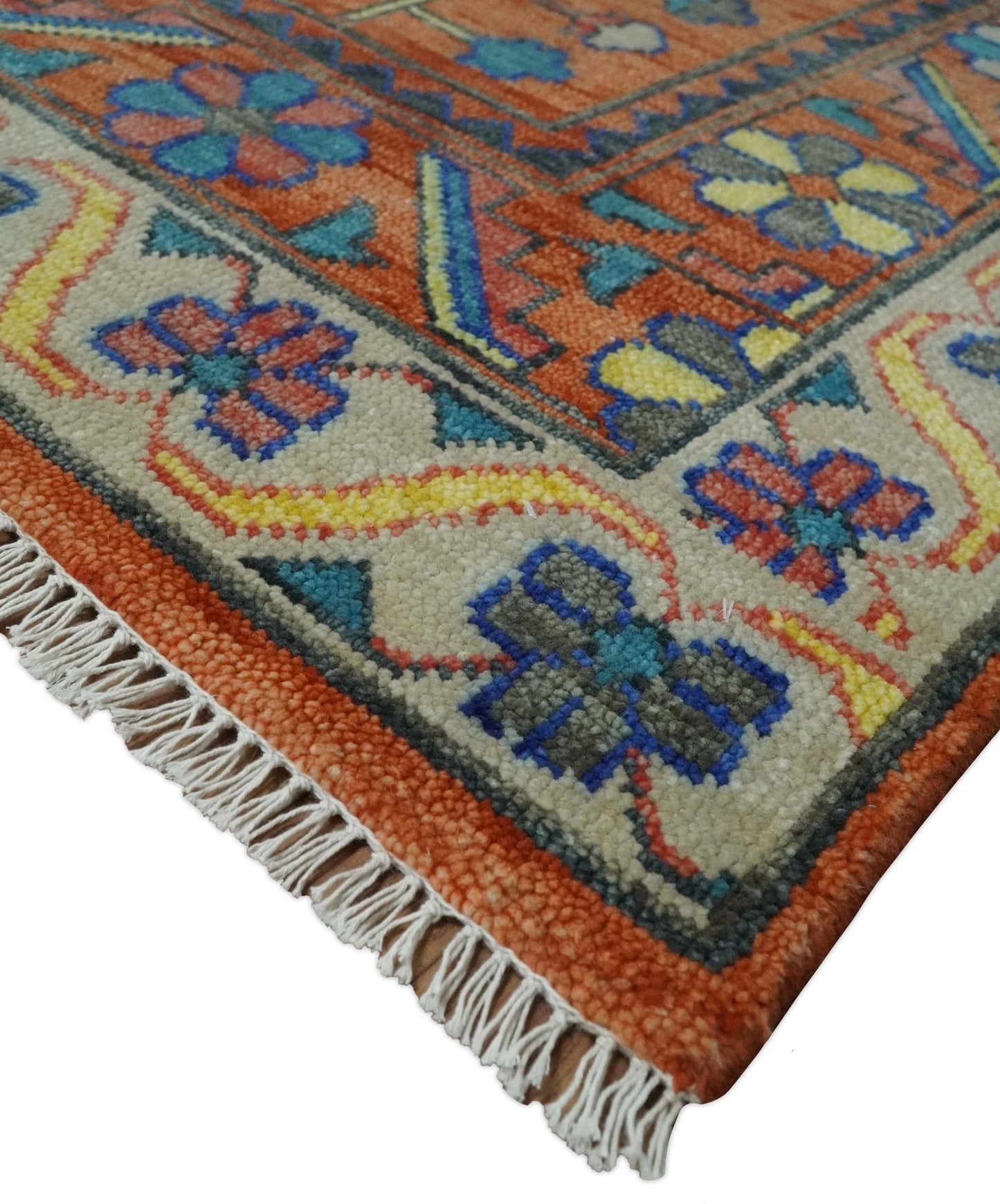 Charcoal, Rust and Beige Traditional Boteh Design Heriz Multi Size wool Area Rug