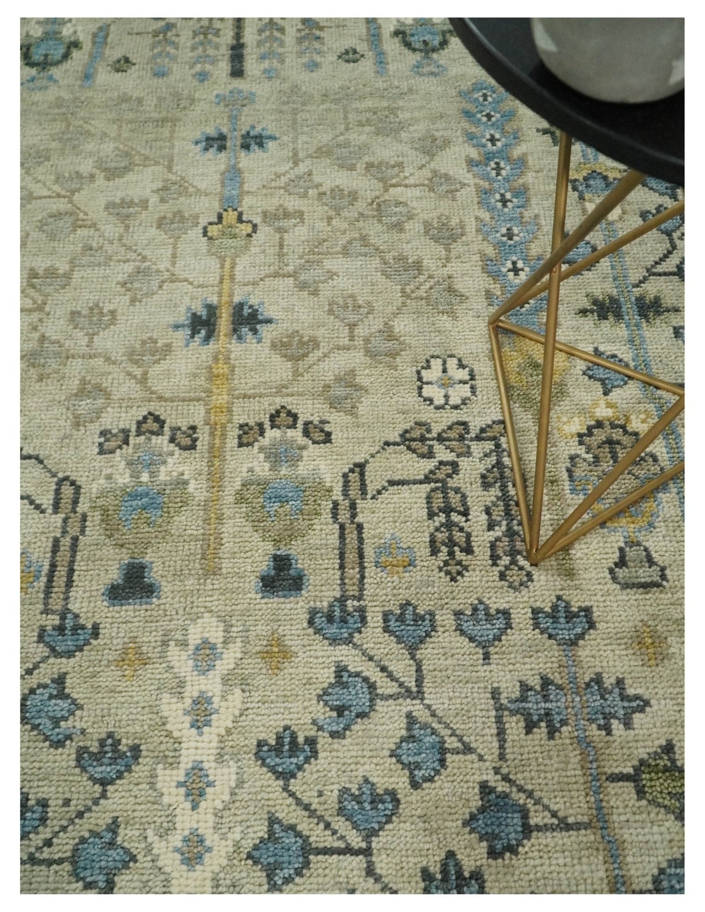 Tree of life Beige and Blue Traditional Hand Knotted Multi Size Wool Area Rug