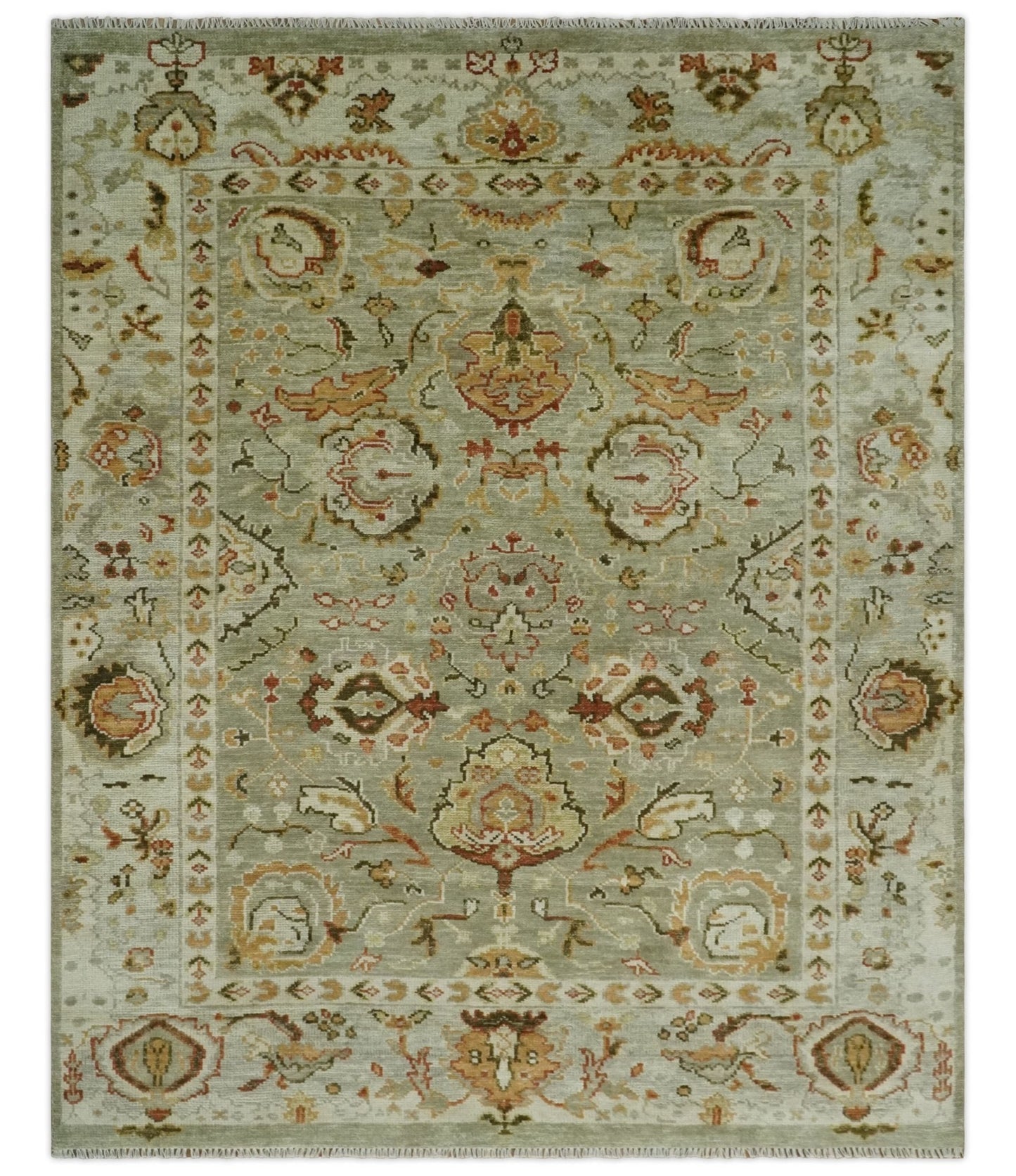 Custom Made Hand Knotted Olive and beige Traditional Vintage Style Antique Wool Rug