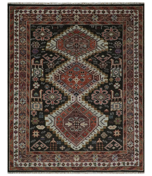 Hand Knotted Rust, Ivory and Black Traditional Antique Multi Size Wool Area Rug