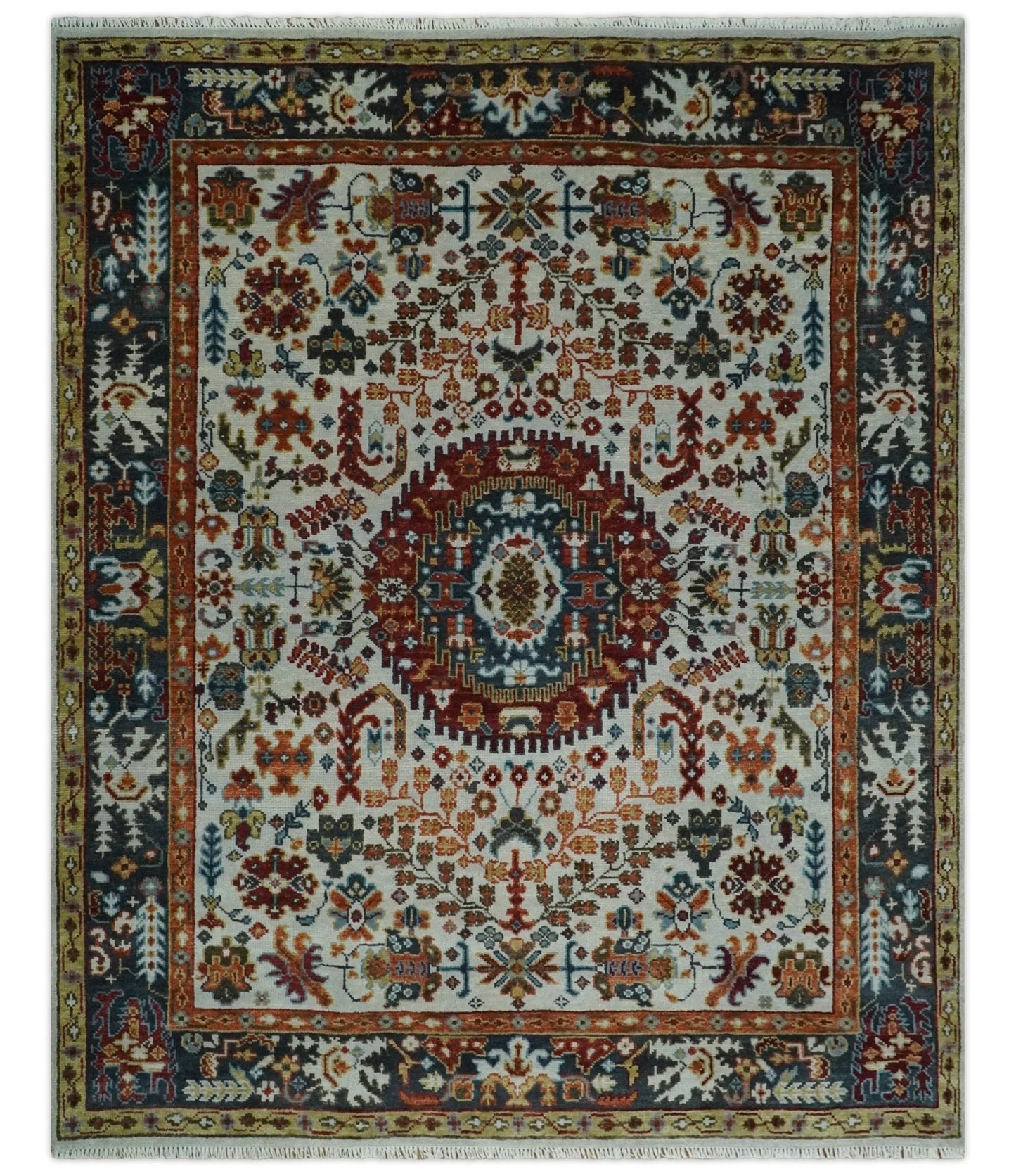 Hand Knotted traditional Oriental Ivory, Rust and Gray Multi Size wool Area Rug