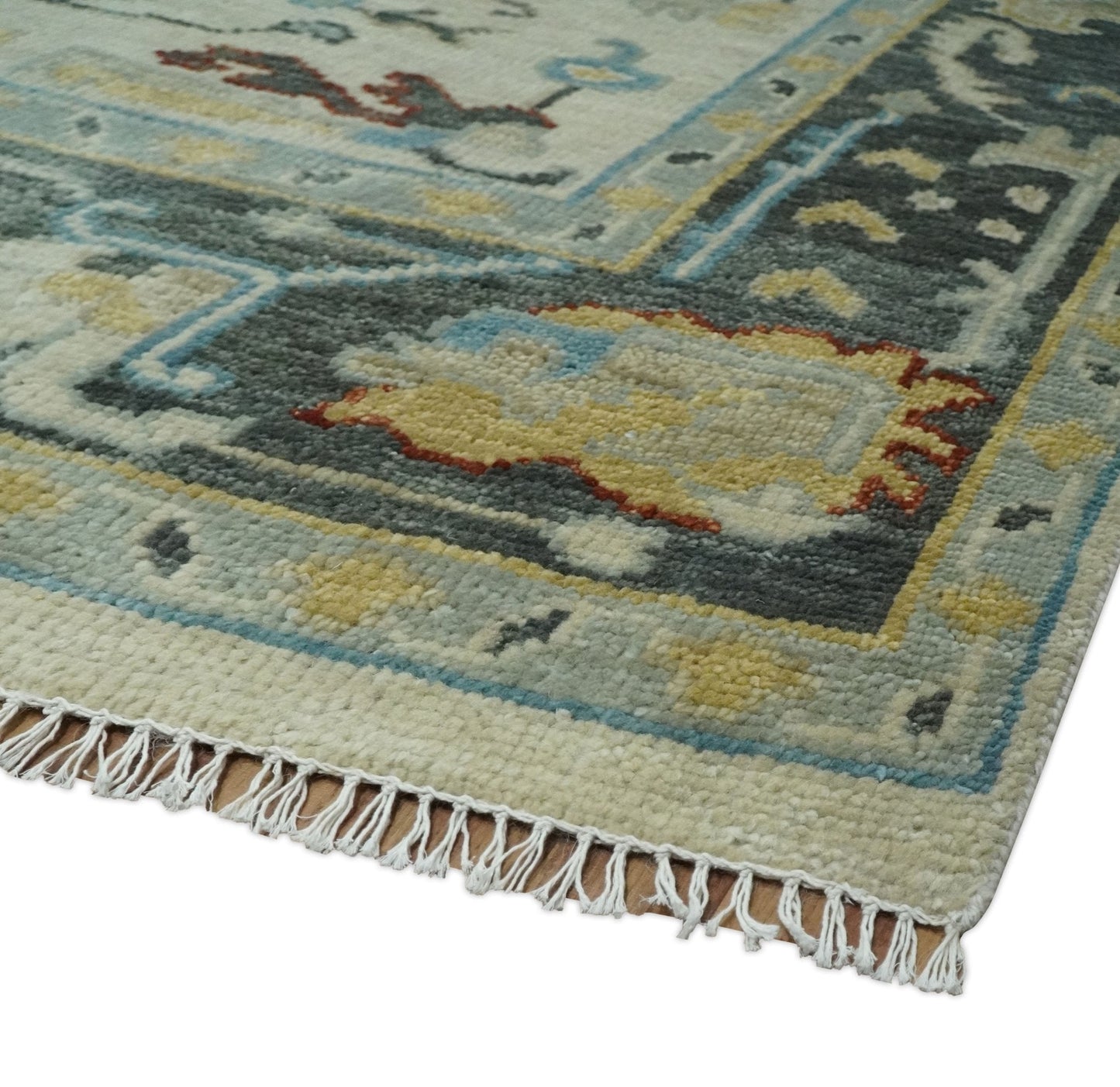 Beige, Gray, and Ivory Traditional Hand Knotted Oriental Oushak Multi Size wool Area Rug