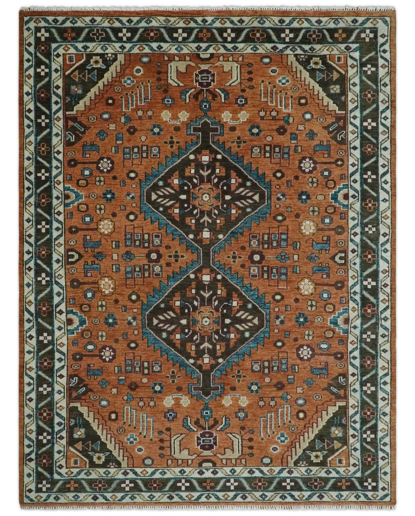 Rust, Ivory and Brown Oriental Traditional Hand knotted Multi Size Area Rug