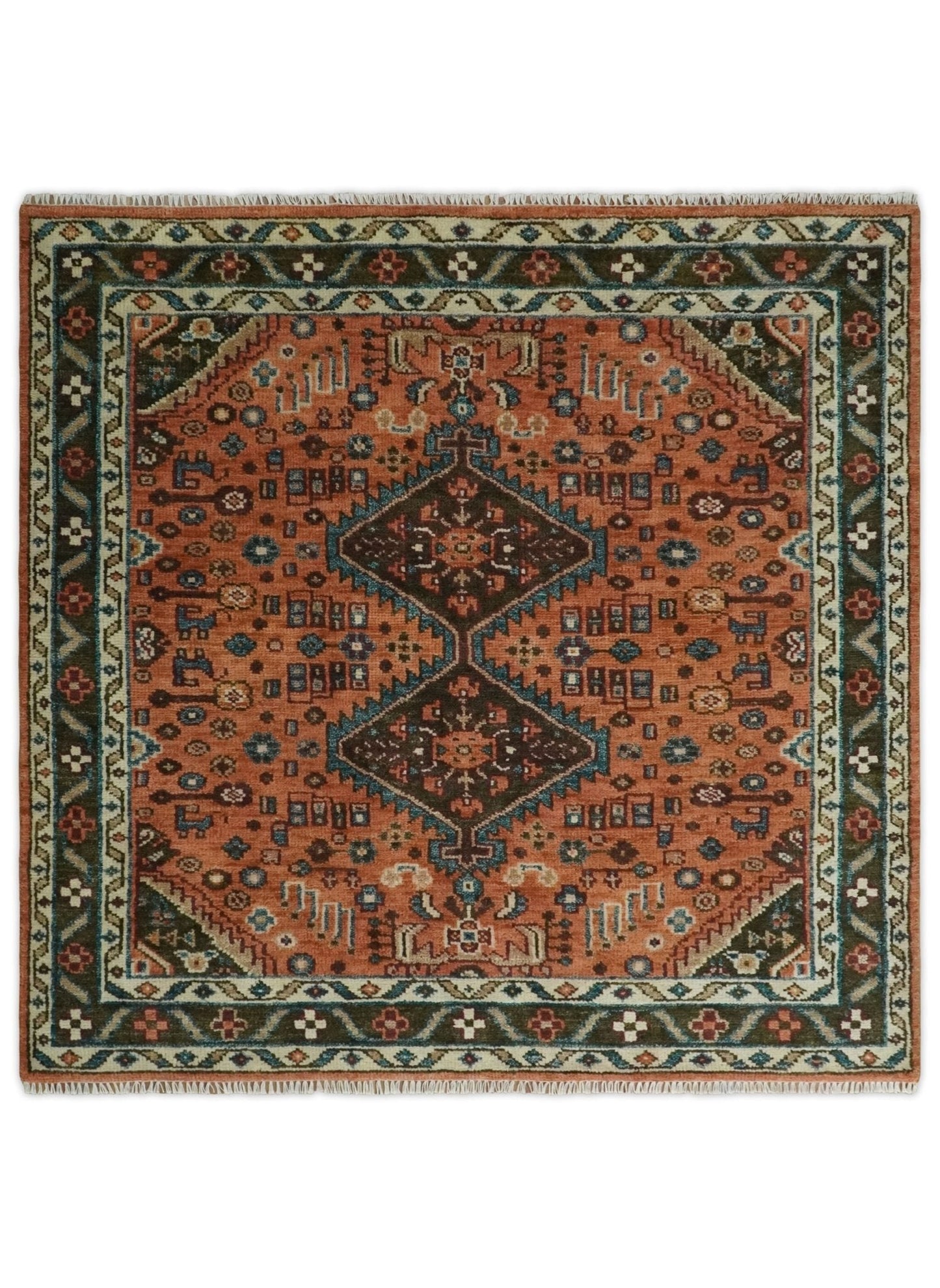 Rust, Ivory and Brown Oriental Traditional Hand knotted Multi Size Area Rug