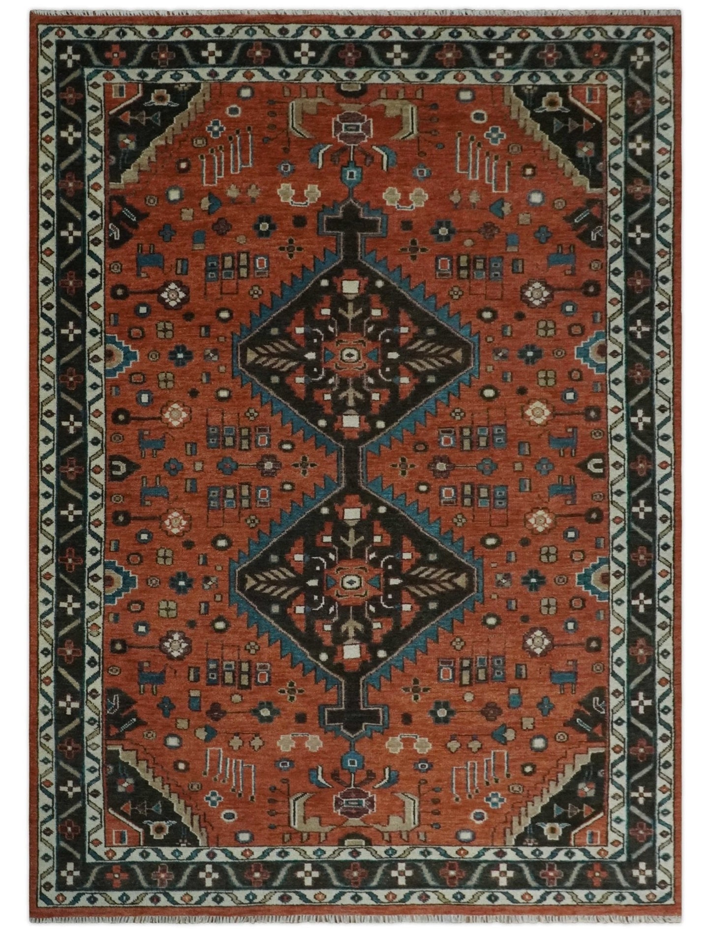 Rust, Ivory and Brown Oriental Traditional Hand knotted Multi Size Area Rug