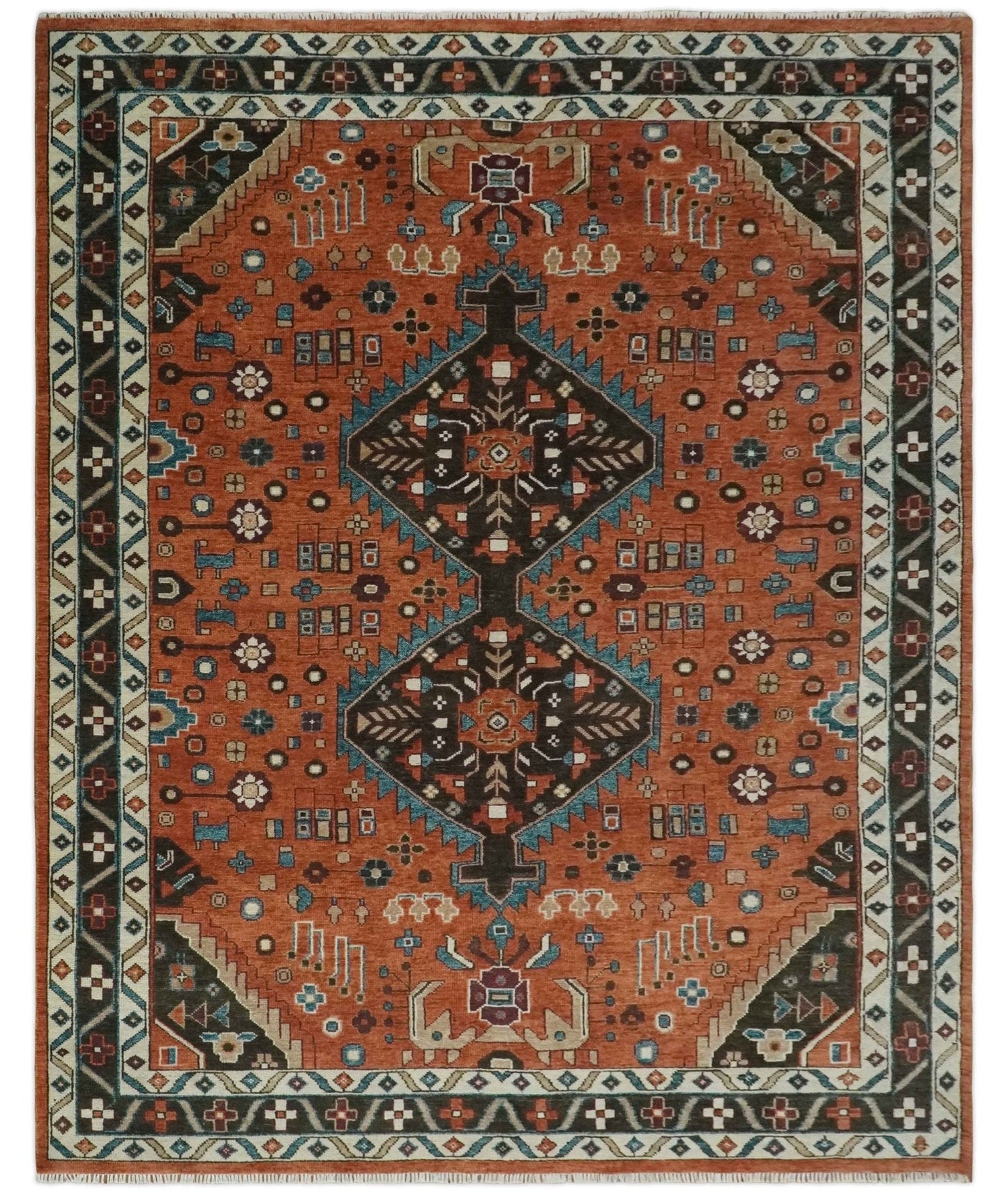 Rust, Ivory and Brown Oriental Traditional Hand knotted Multi Size Area Rug