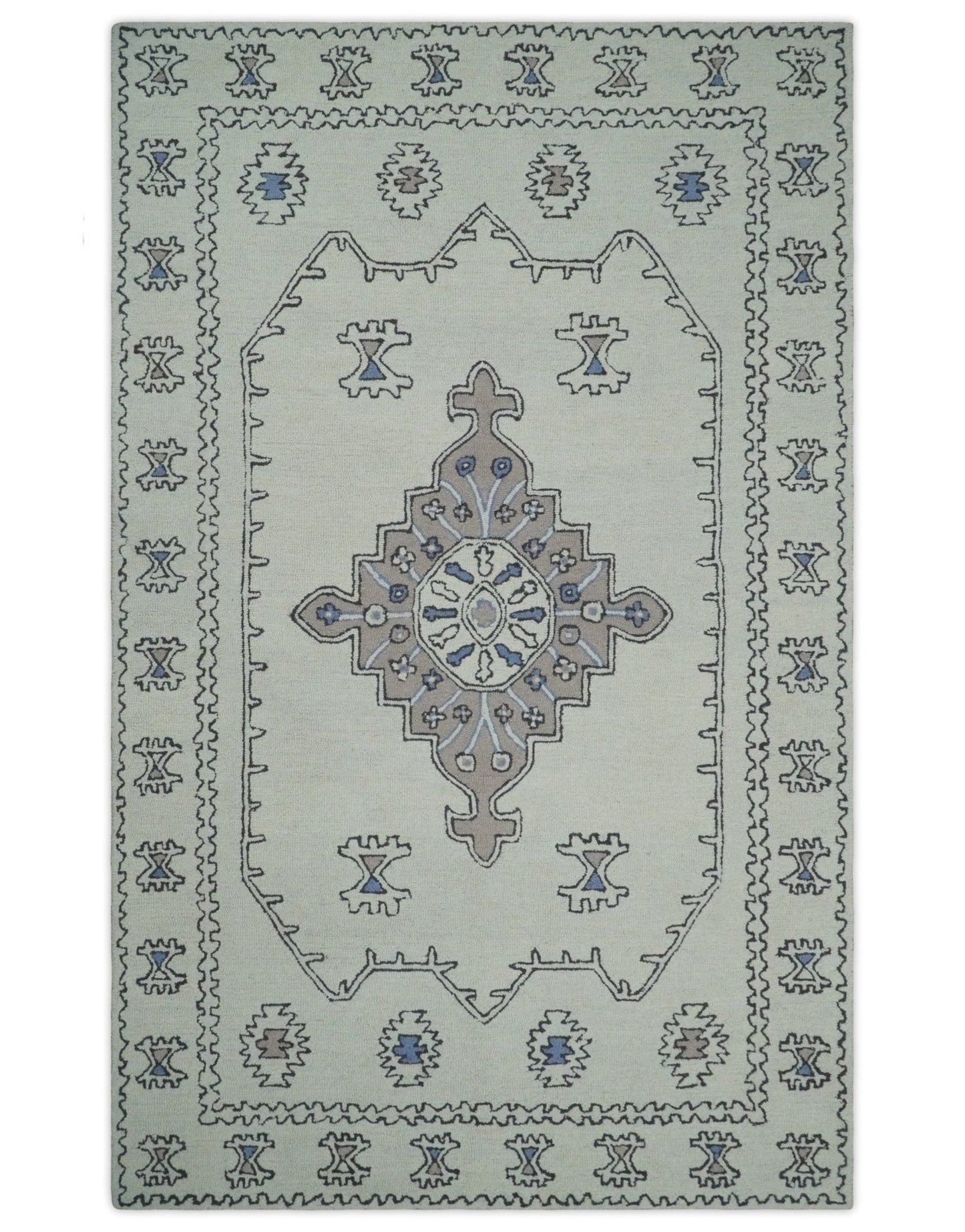 5x8, 6x9, 8x10 and 9x12 Ivory and Peach Persian Style Antique Oriental Tribal Hand Tufted Wool Area Rug |  TRI3