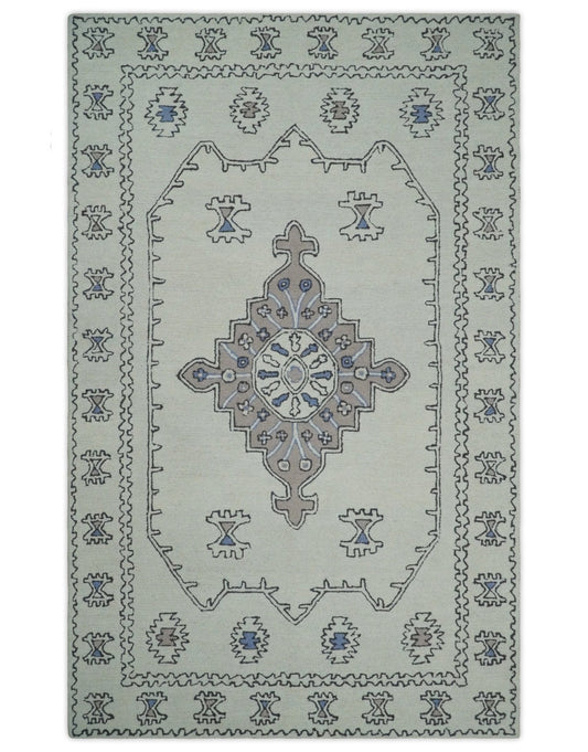 5x8, 6x9, 8x10 and 9x12 Ivory and Peach Persian Style Antique Oriental Tribal Hand Tufted Wool Area Rug |  TRI3