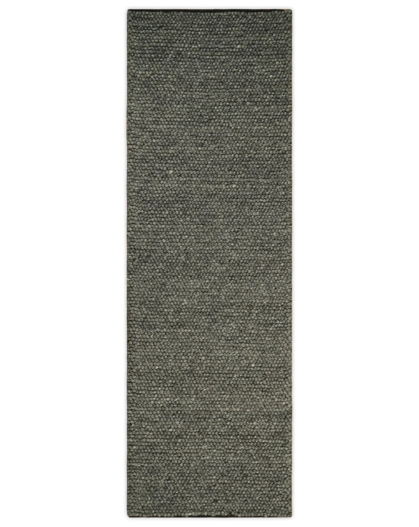 Solid Charcoal Gray Wool Blend Felted Chunky Hand Woven Area Rug