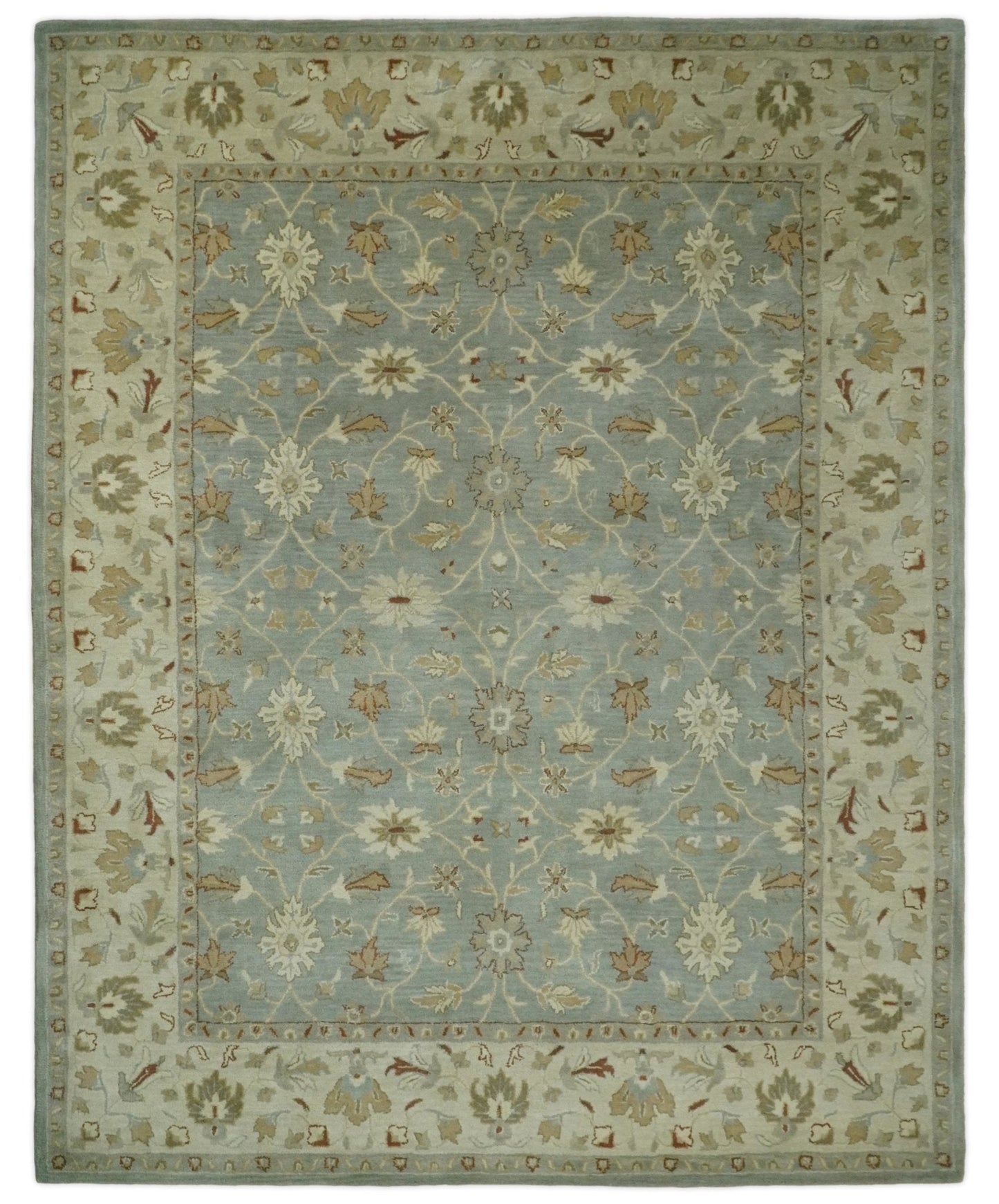 5x8 and 8x10 Blue and Beige Handmade Classic Vintage Design Wool Area Rug | TRDCP117TUF