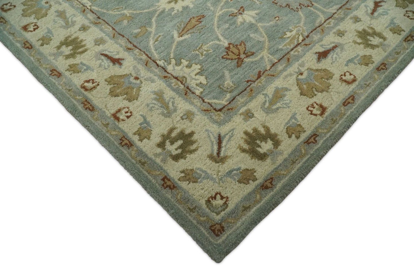 5x8 and 8x10 Blue and Beige Handmade Classic Vintage Design Wool Area Rug | TRDCP117TUF