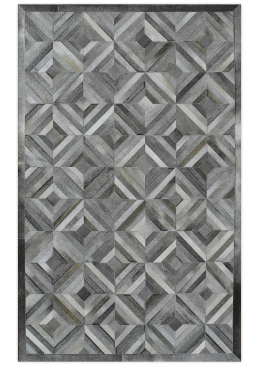 5x8 and 8x10 Hairon Genuine Leather Stripe Design Handmade Ivory, Brown and Gray Area Rug | LR11