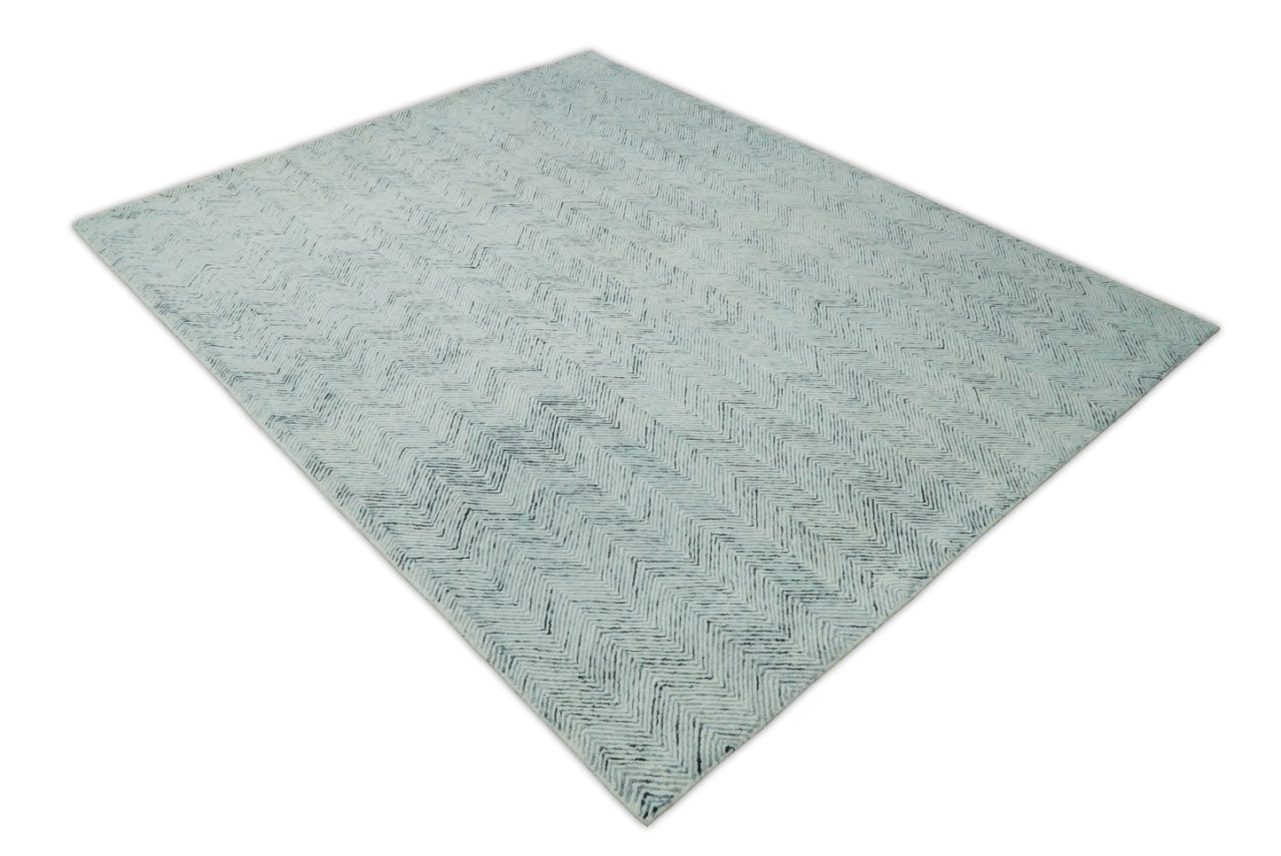 5x8 and 8x10 Hand Made Woolen Modern Blue and Ivory Area Rug | EVE001