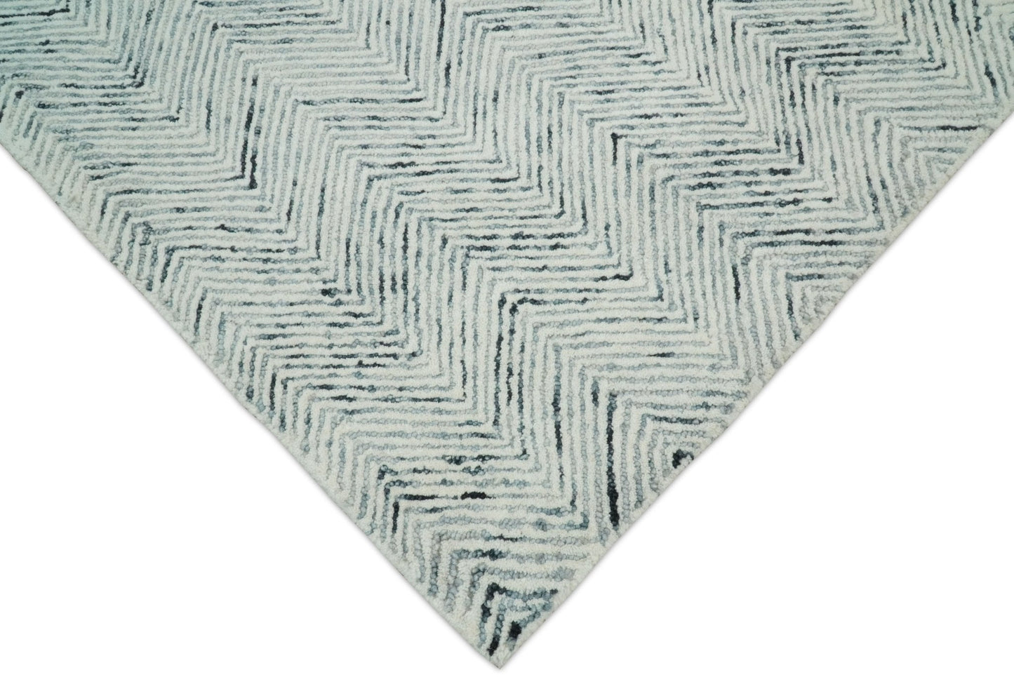 5x8 and 8x10 Hand Made Woolen Modern Blue and Ivory Area Rug | EVE001