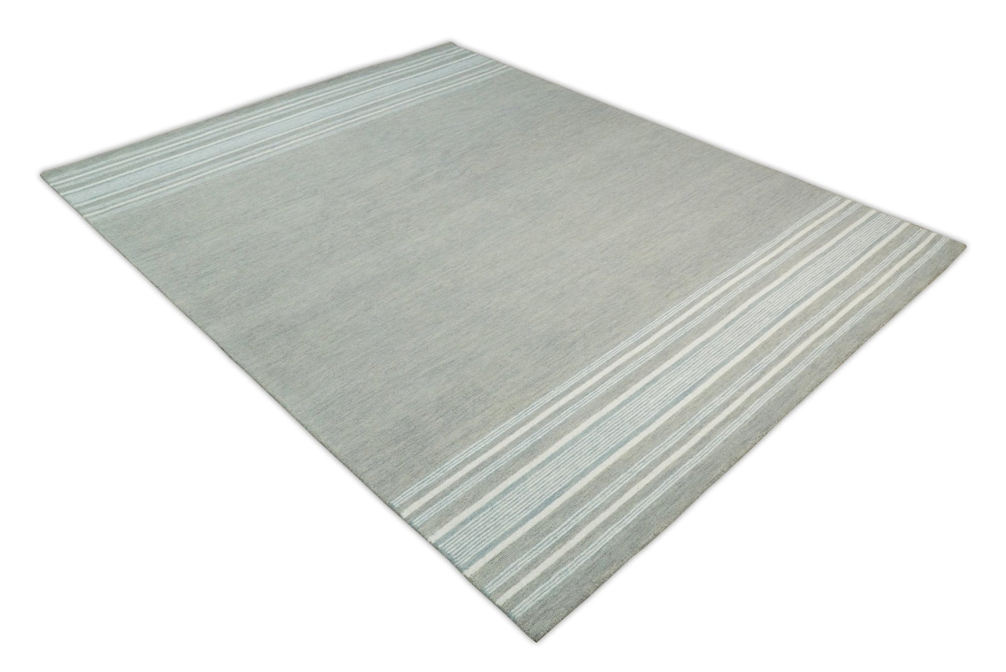 5x8 and 8x10 Hand Made Woolen Modern Stripes Ivory and Grey Area Rug | NAU003