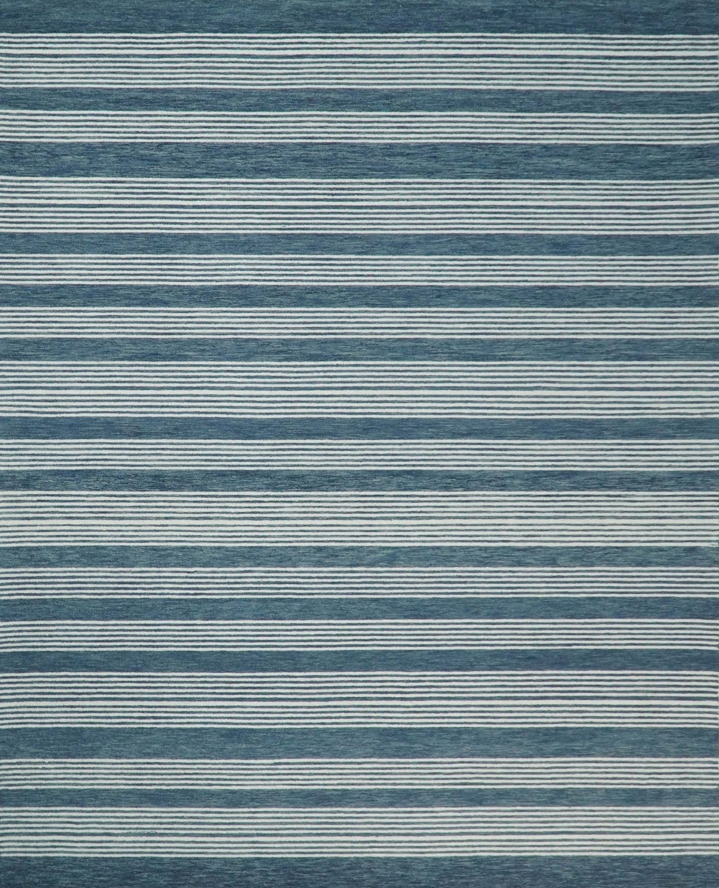 5x8 and 8x10 Hand Made Woolen Modern Stripes White and Blue Area Rug | NAU002