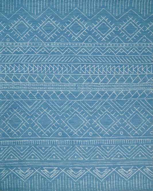 5x8 and 8x10 Hand Made Woolen Tribal Solid Blue Area Rug | AZT002