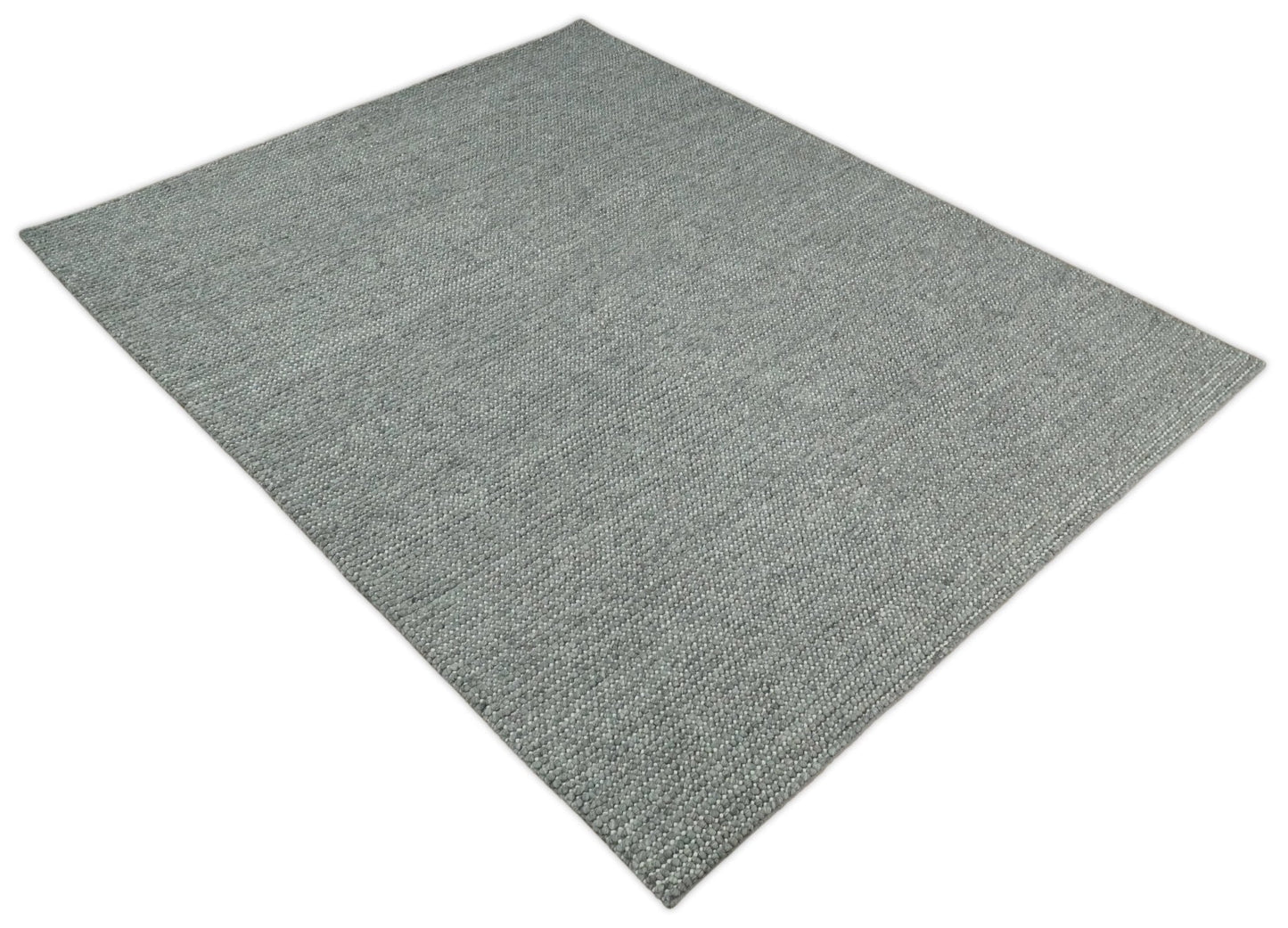 5x8 and 8x10 Solid Gray Chunky Handwoven Wool Area Rug, Layering Rug | TRD2381