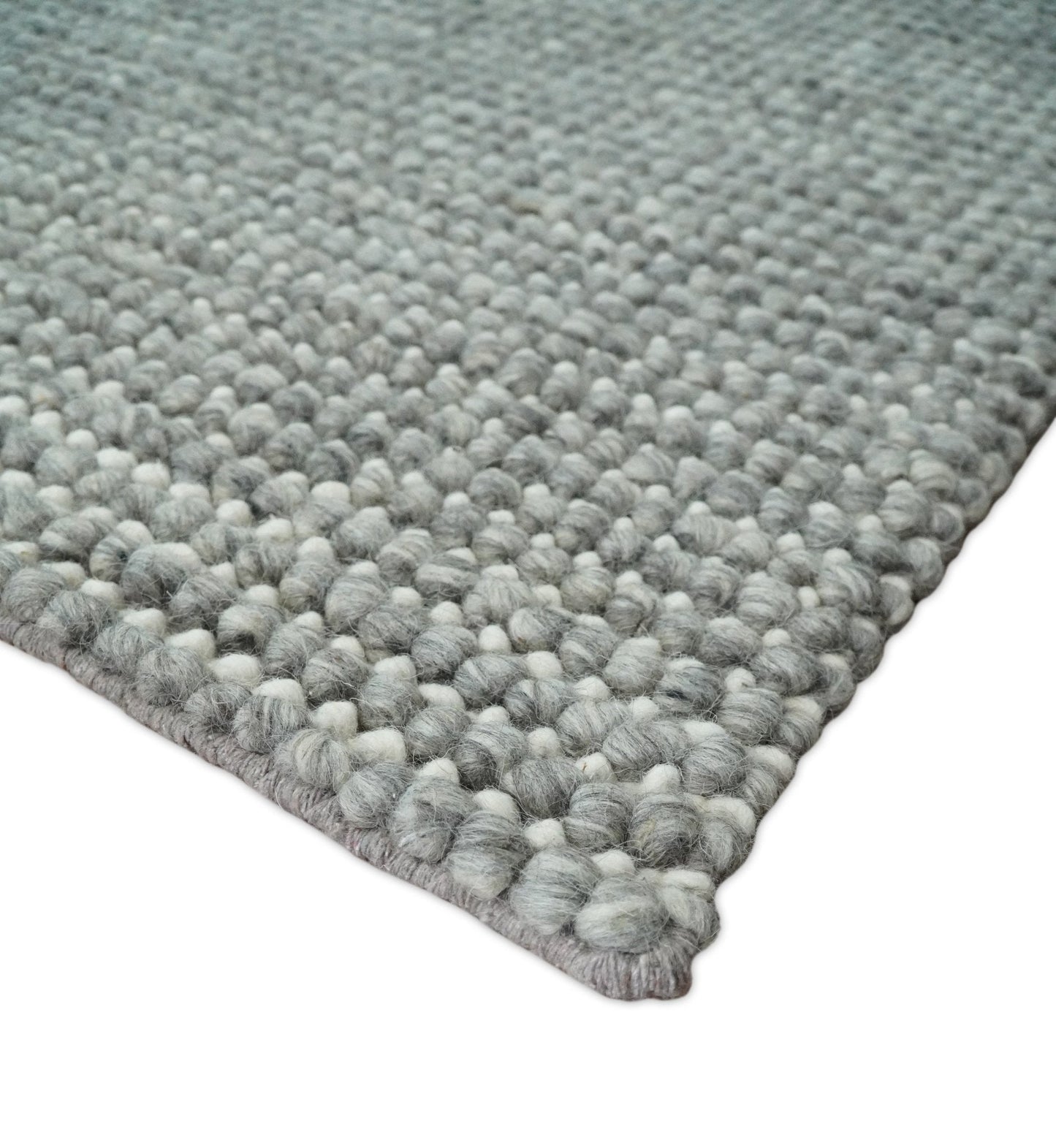 5x8 and 8x10 Solid Gray Chunky Handwoven Wool Area Rug, Layering Rug | TRD2381