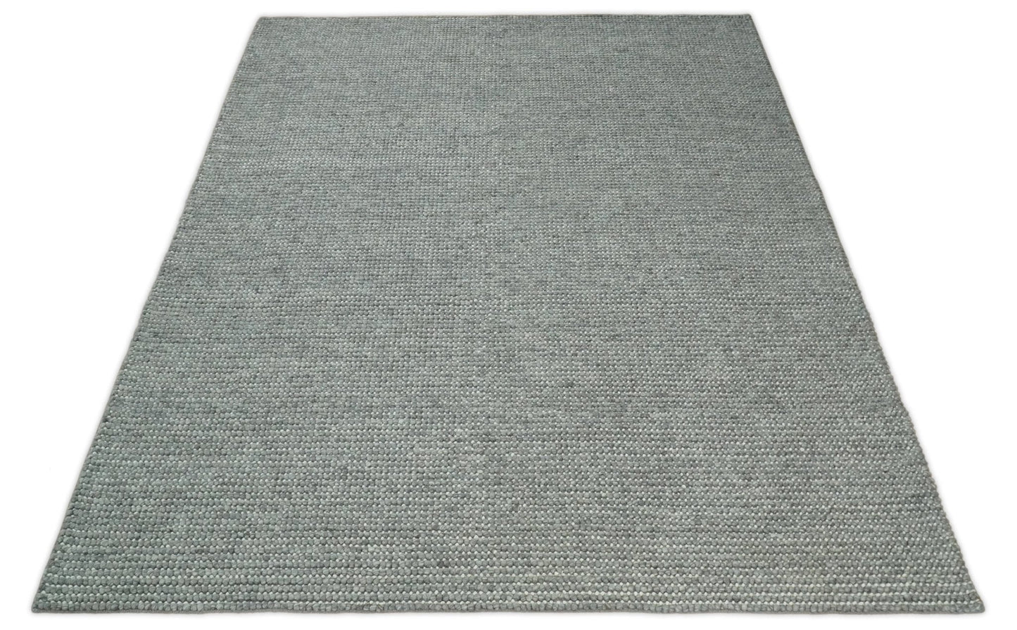 5x8 and 8x10 Solid Gray Chunky Handwoven Wool Area Rug, Layering Rug | TRD2381