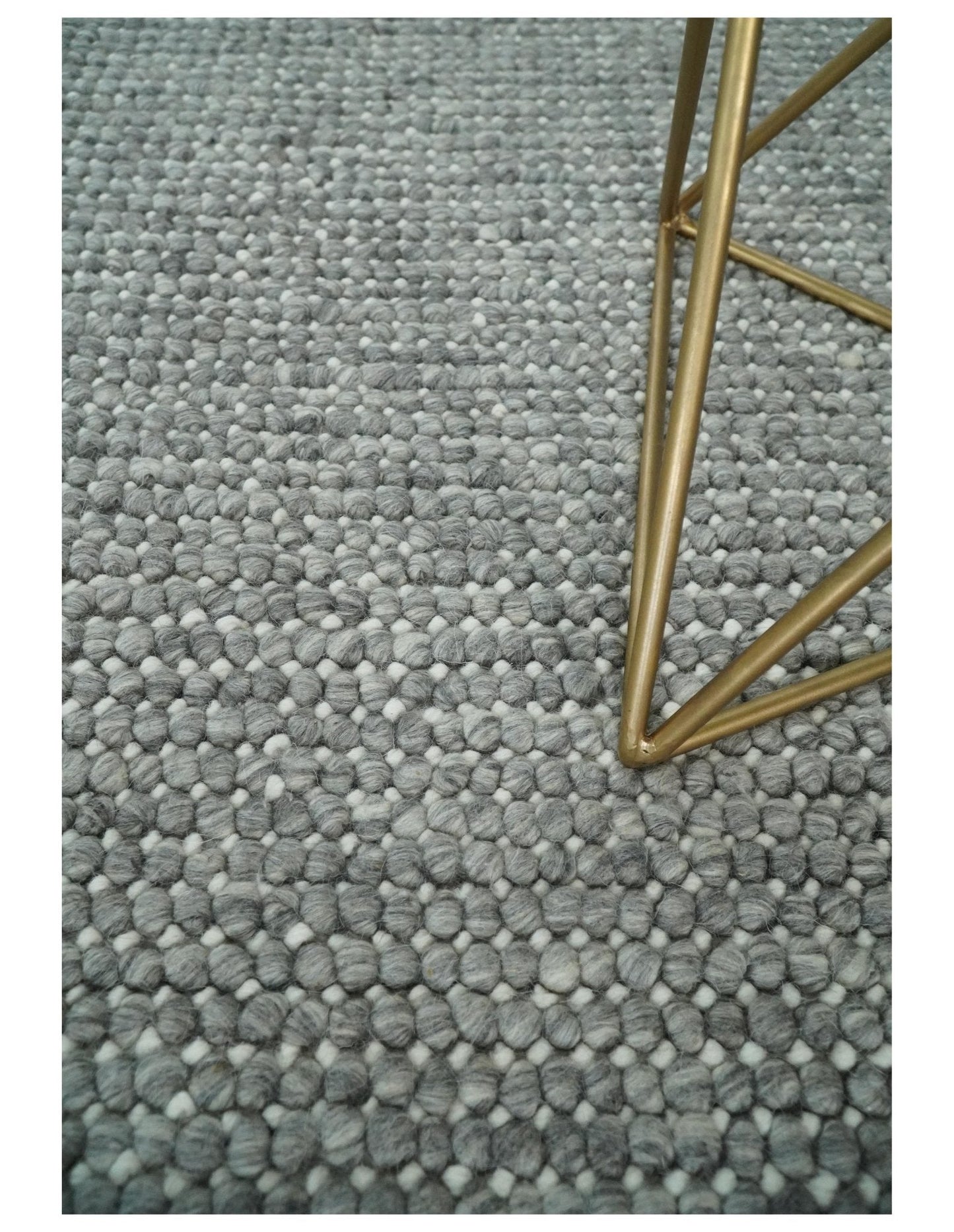 5x8 and 8x10 Solid Gray Chunky Handwoven Wool Area Rug, Layering Rug | TRD2381