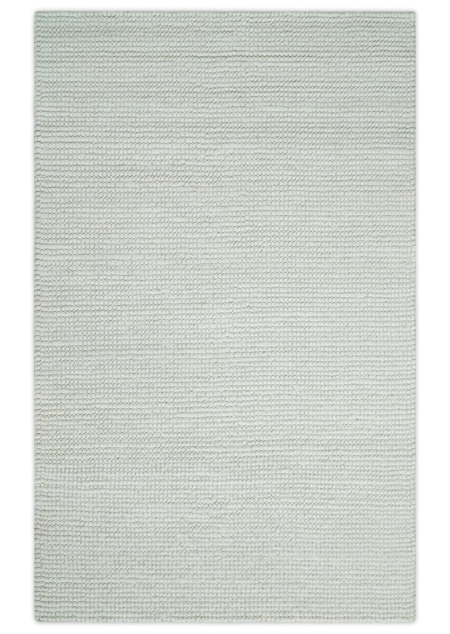 5x8 and 8x10 Solid Ivory Chunky Handwoven Wool Area Rug, Layering Rug | TRD2380