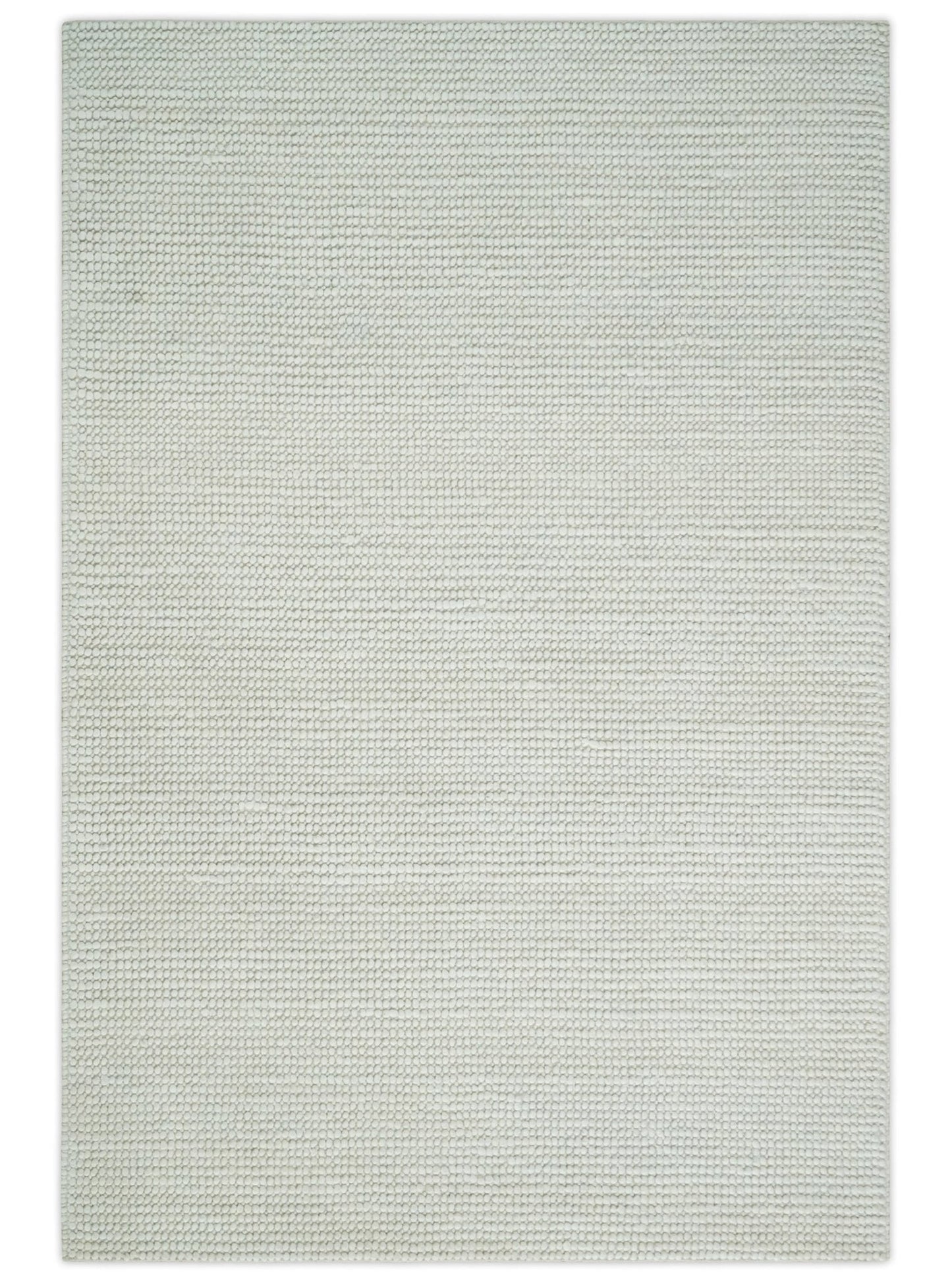 5x8 and 8x10 Solid Ivory Chunky Handwoven Wool Area Rug, Layering Rug | TRD2380